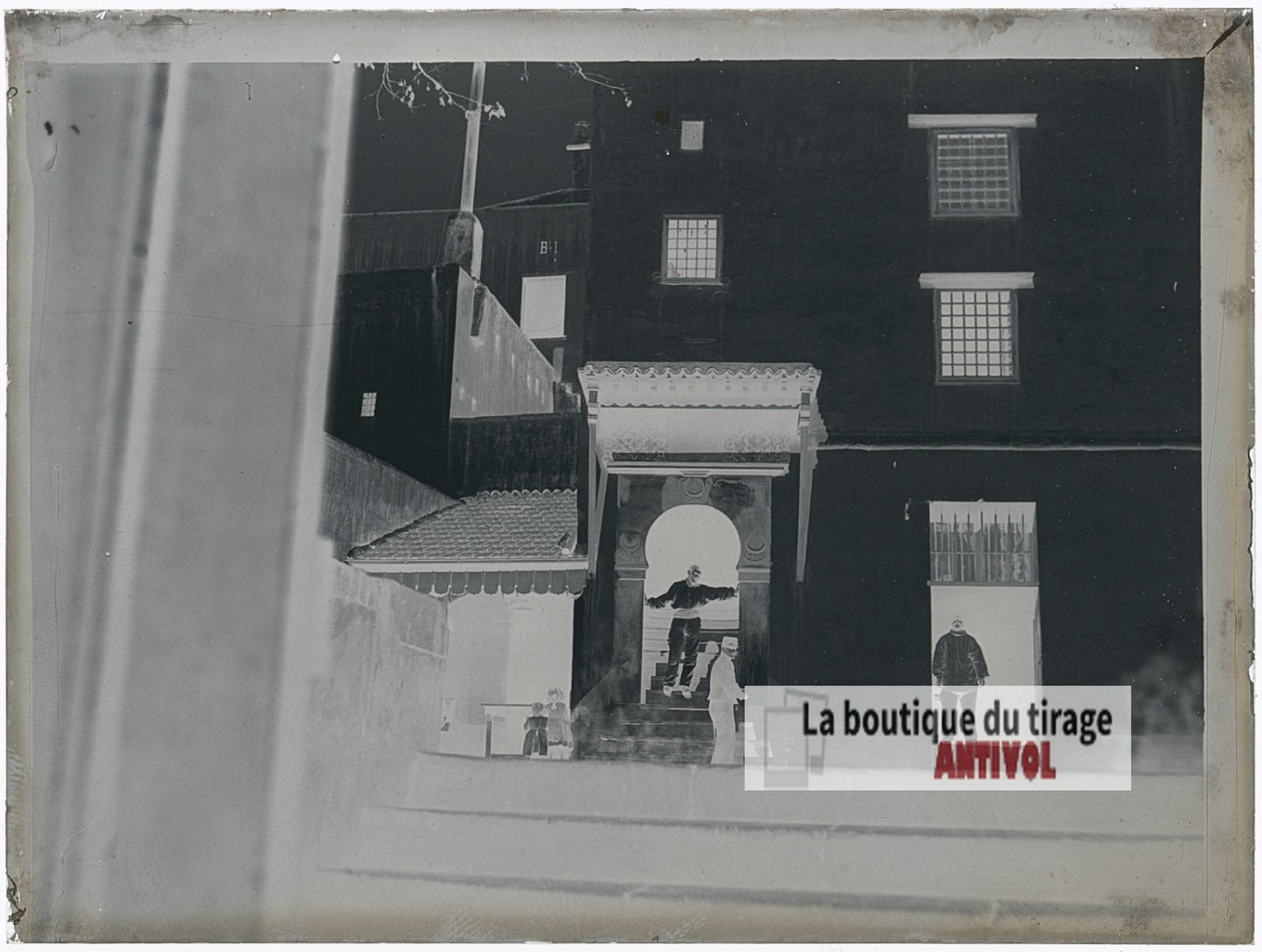 Algérie Afrique, bâtiment colonial, plaque verre photo ancienne, négatif 9x12 cm
