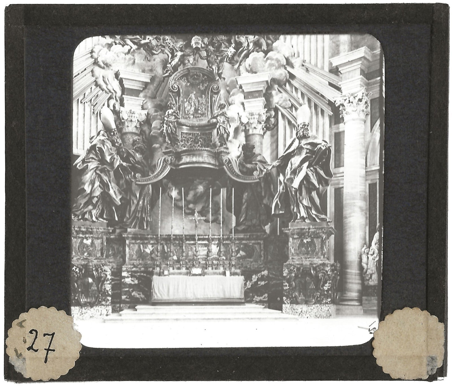 Chaire de Saint Pierre, Rome, photo ancienne plaque de verre, positif 8,5x10 cm