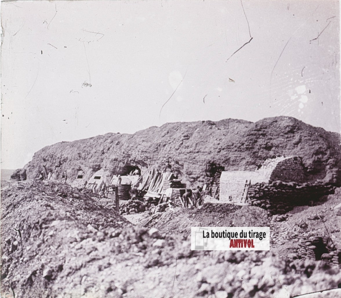 Fort de Vaux, WW1 guerre, plaque verre stéréo, photo ancienne 4,5x10,7 cm