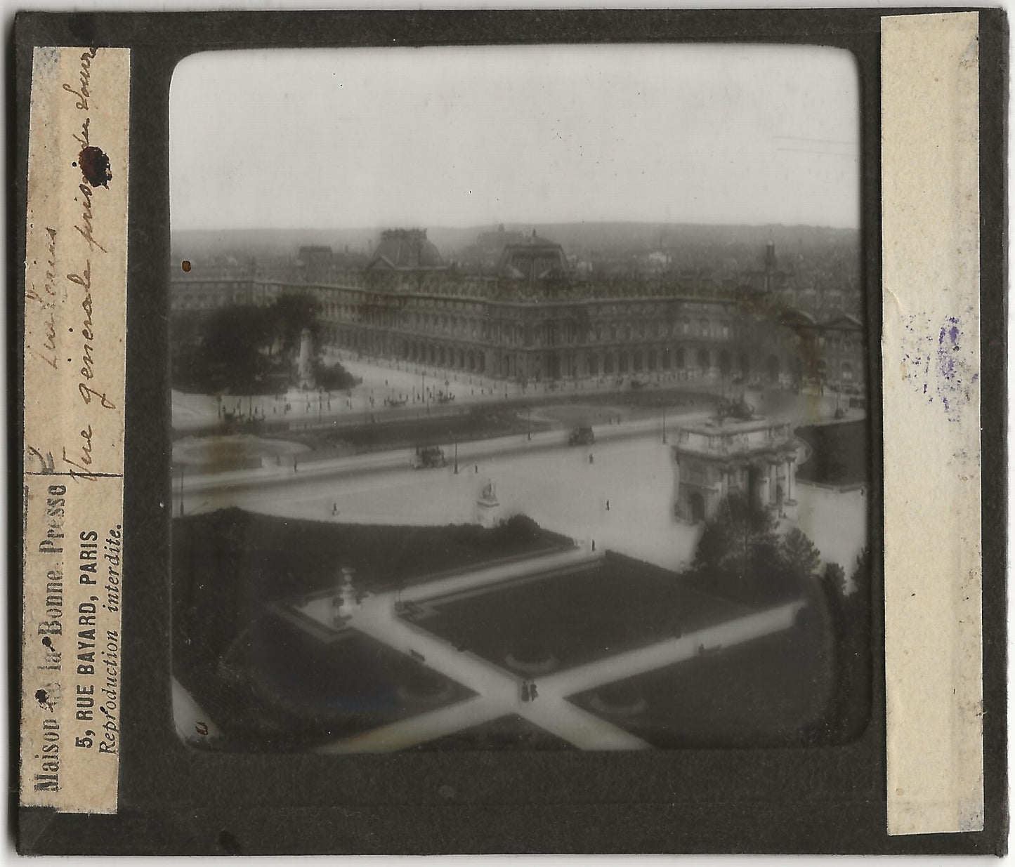 Jardin des Tuileries, Paris, photo ancienne plaque de verre, positif 8,5x10 cm