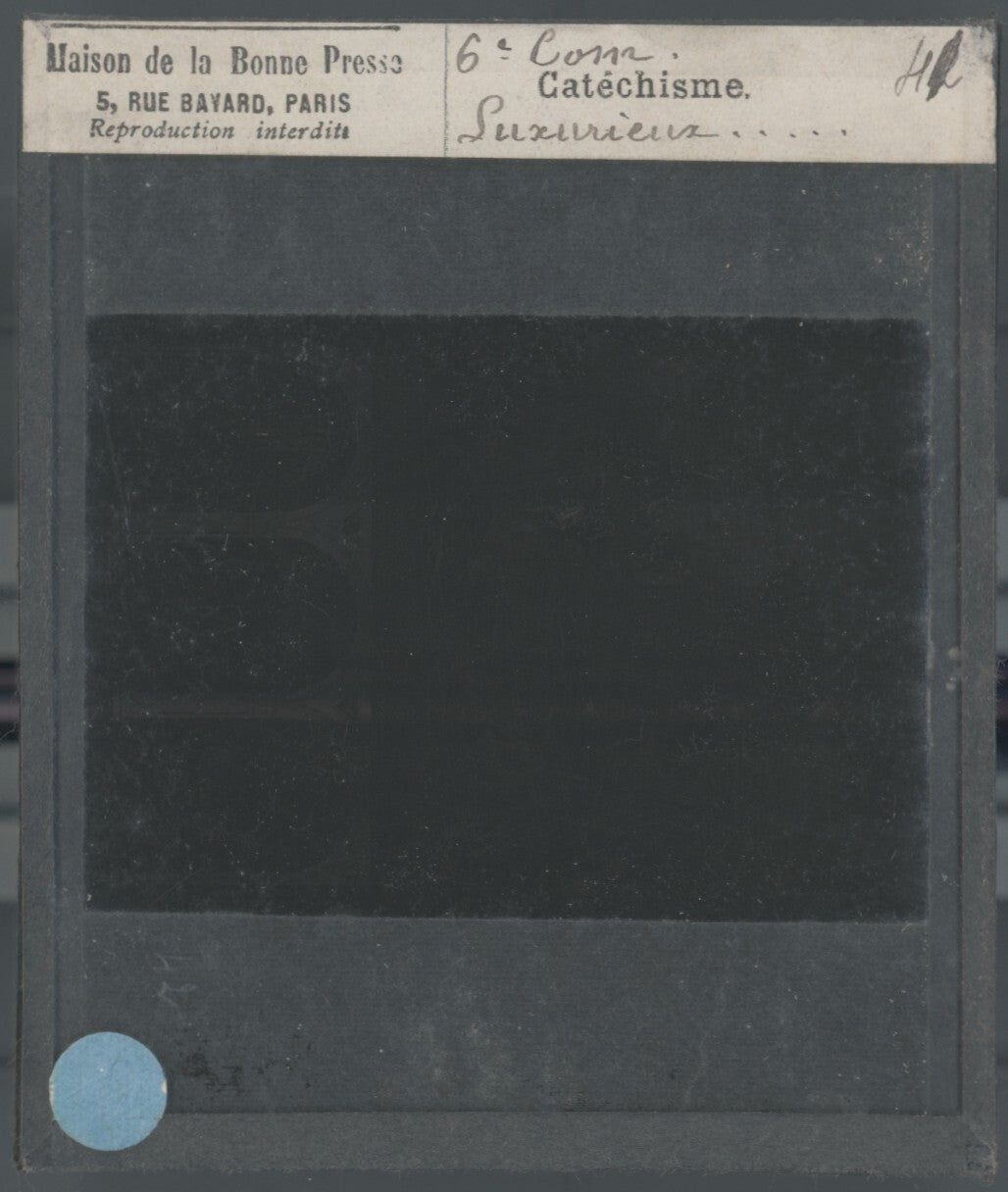 Scène religieuse, catéchisme, dessin peinture, plaque verre, positif 8,5x10 cm