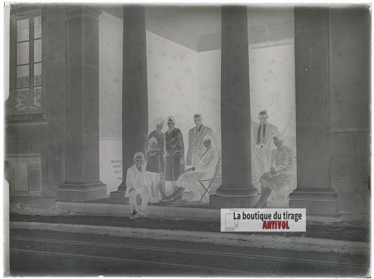 Portrait de famille, personnages, plaque verre photo ancienne, négatif 9x12 cm