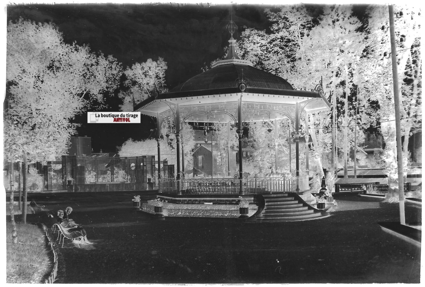 Oyonnax, enfants, kiosque, Plaque verre photo, négatif noir & blanc 10x15 cm
