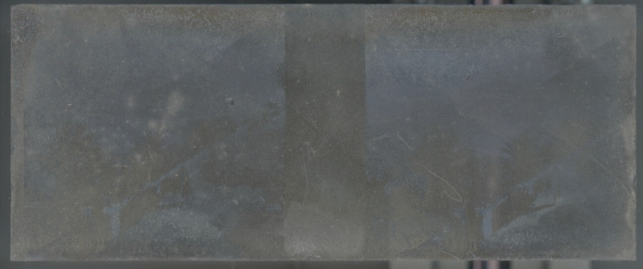 Promenade Létang, Oran, Plaque verre stéréo, négatif noir & blanc 4,5x10,7 cm