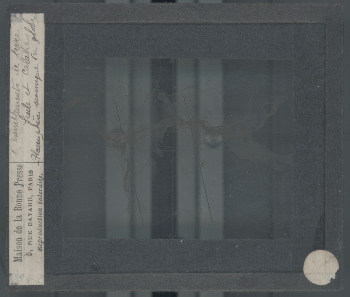 Carte zones volcaniques, photo plaque verre, noir & blanc, positif 8,5x10 cm