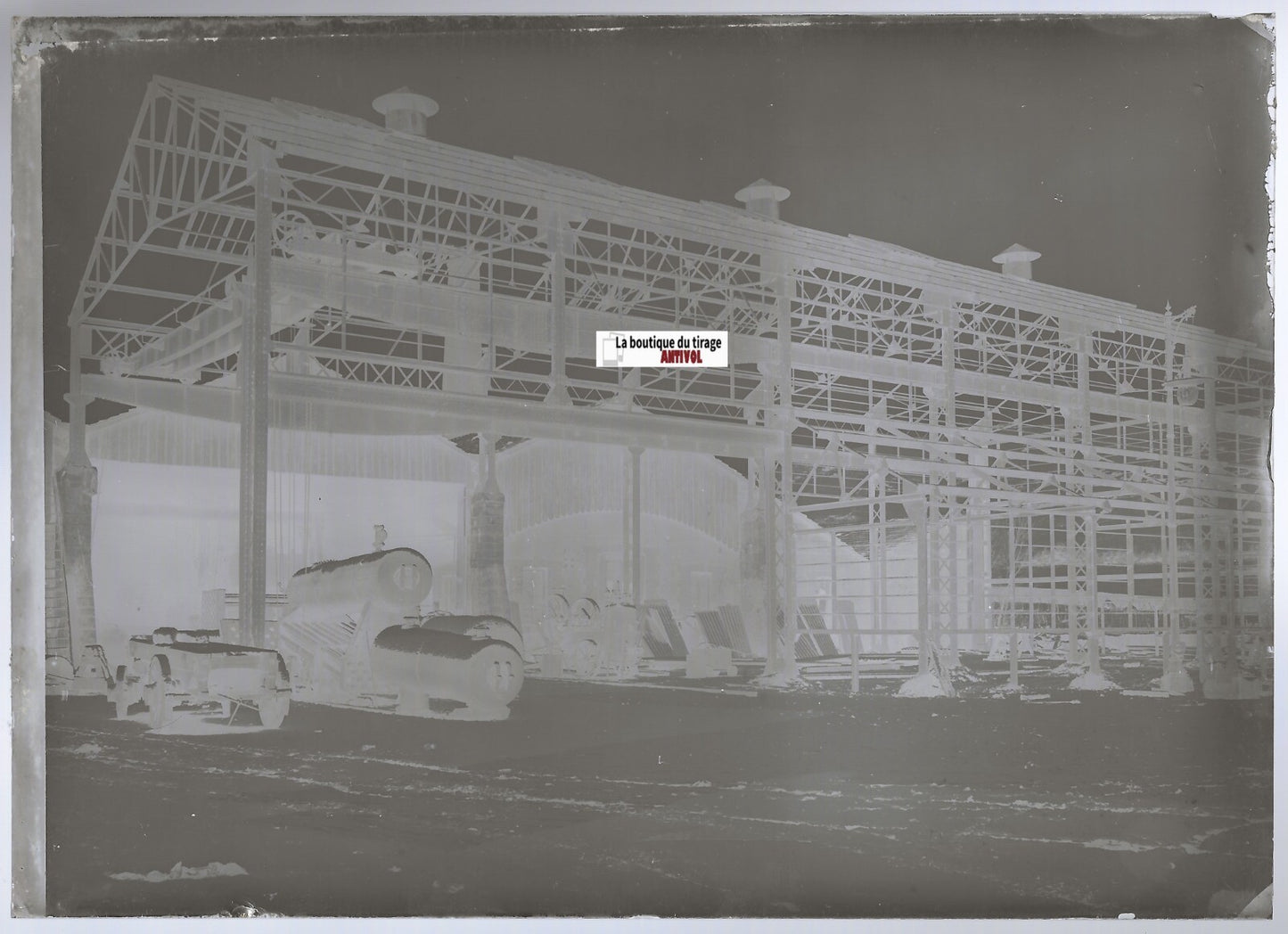 Usine, Loire, Plaque verre photo ancienne, négatif noir & blanc 13x18 cm