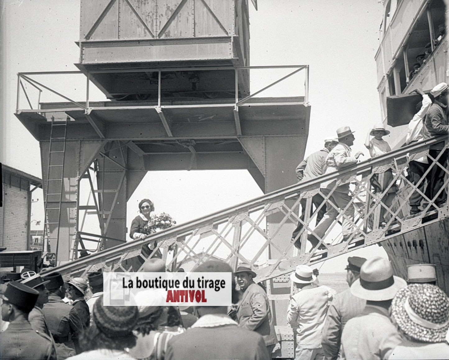 Algérie, bateau, plaque verre, photo stéréo, négatif noir & blanc 6x13 cm