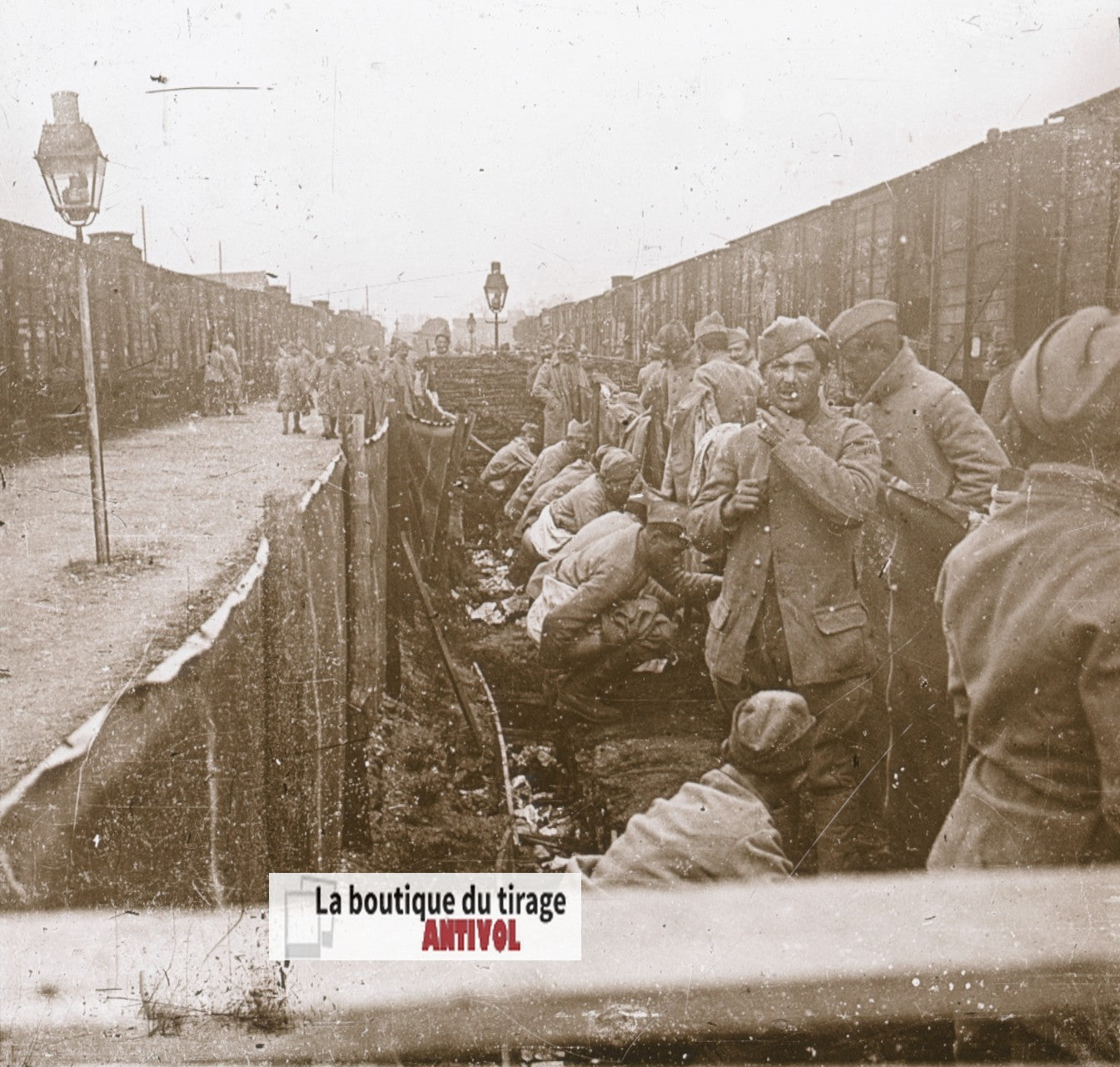 Les Feuillées, gare train WW1, plaque verre, photo ancienne stéréo 6x13 cm