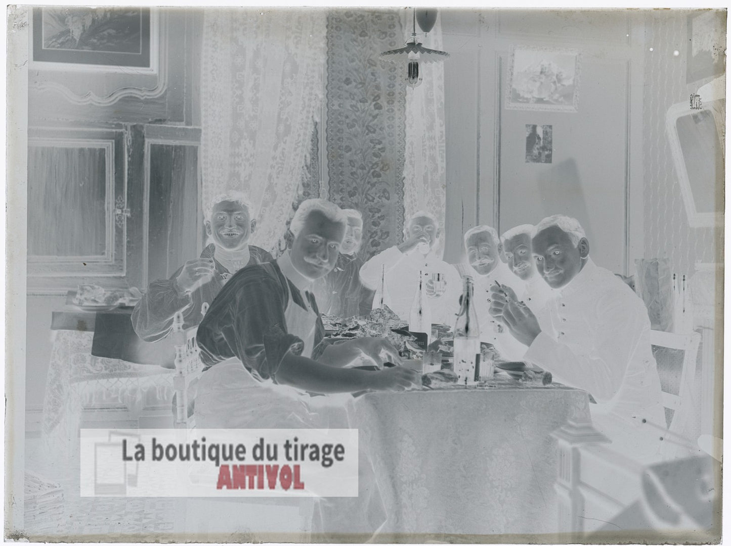 Repas de soldats, militaires, plaque verre, photo ancienne, négatif 9x12 cm