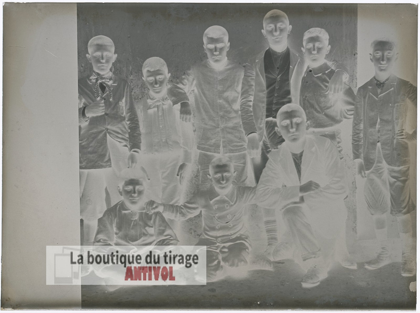 Groupe d'enfants, garçons, plaque verre, photo ancienne, négatif 9x12 cm
