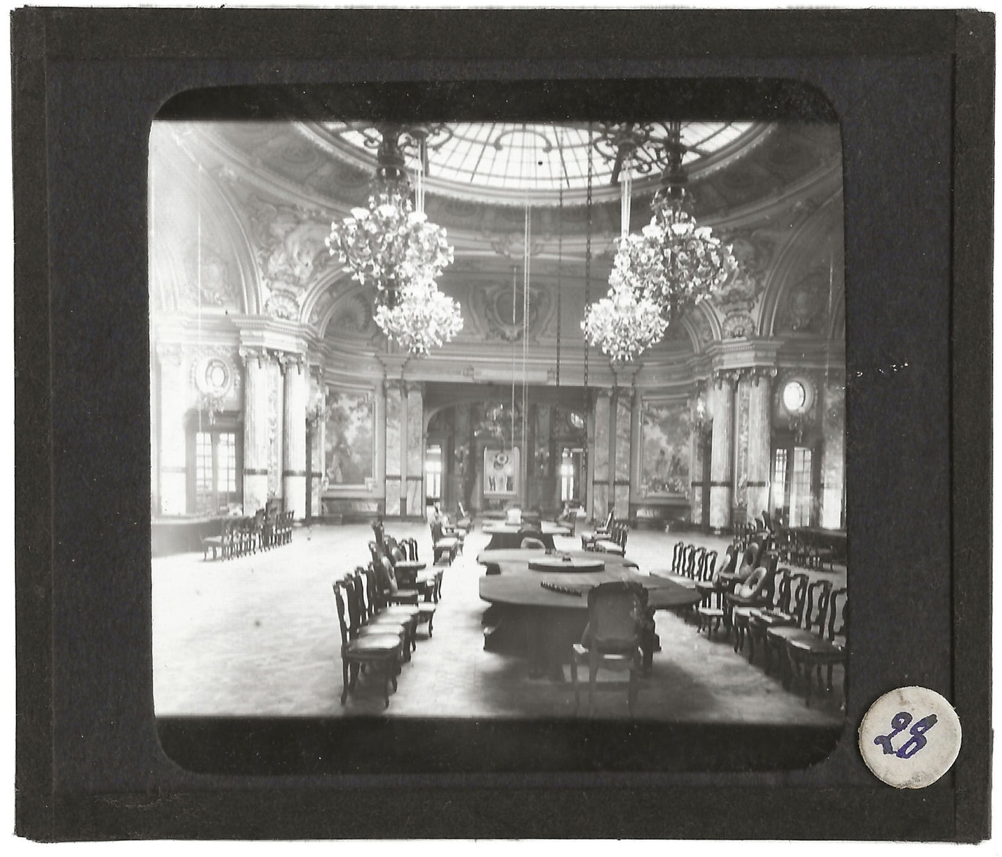 Monte-Carlo, salle de jeux, photo ancienne plaque de verre, positif 8,5x10 cm
