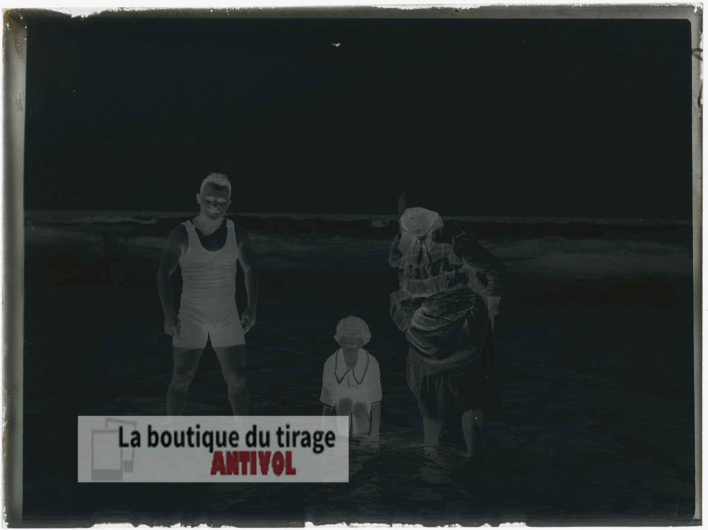 Baignade mer, Oran, Algérie, plaque verre, photo ancienne, négatif 9x12 cm