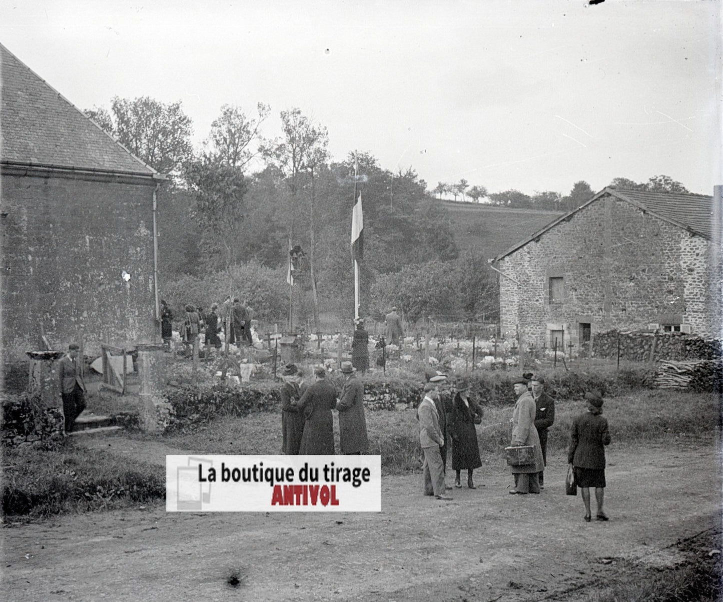 Cimetière, France, plaque verre, photo ancienne, négatif N&B 6x13 cm