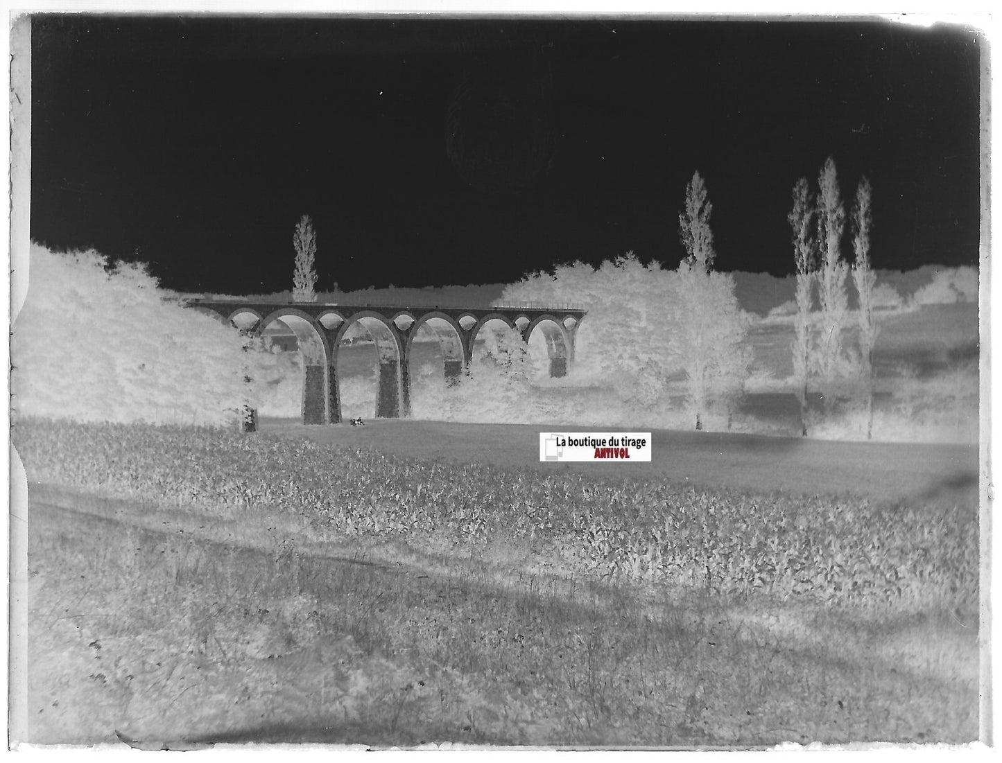Viaduc, Boulogne-sur-Gesse, Plaque verre photo, négatif noir & blanc 9x12 cm