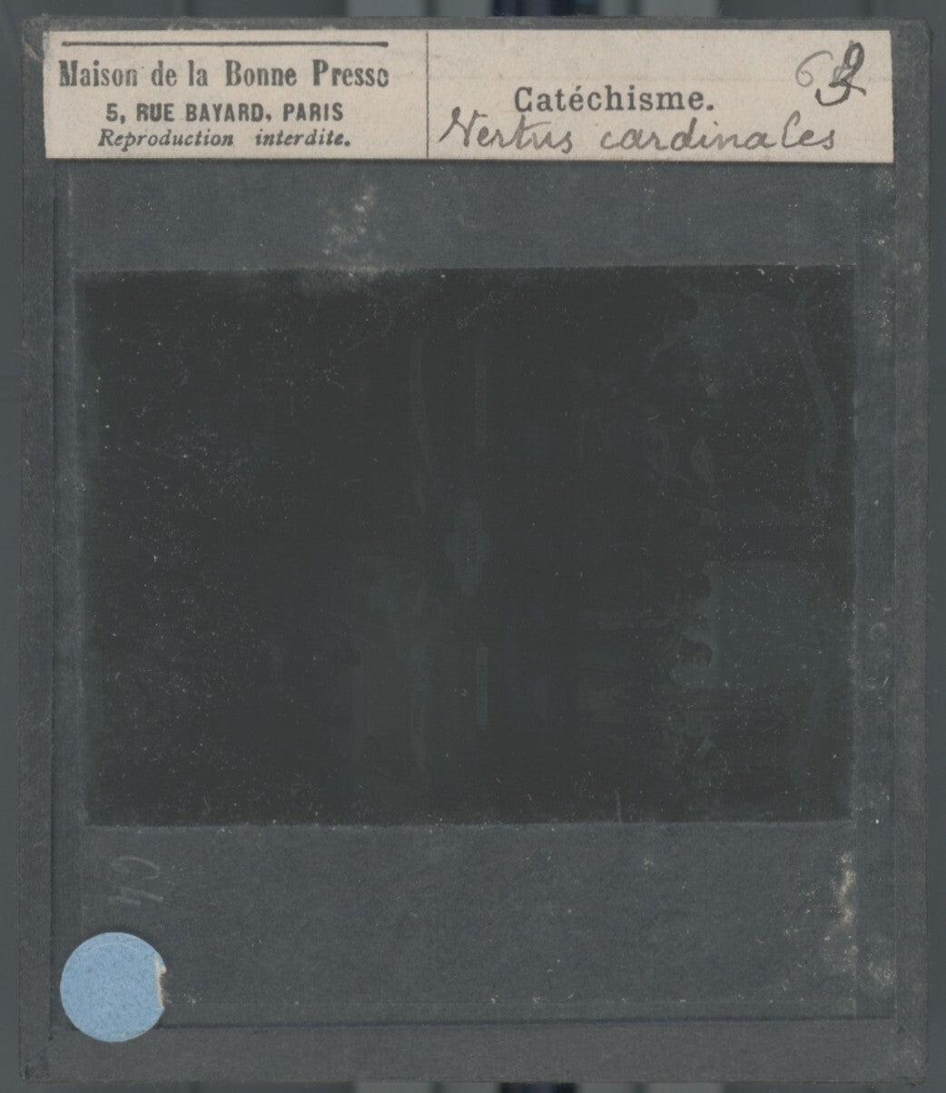 Scène religieuse, catéchisme, dessin peinture, plaque verre, positif 8,5x10 cm