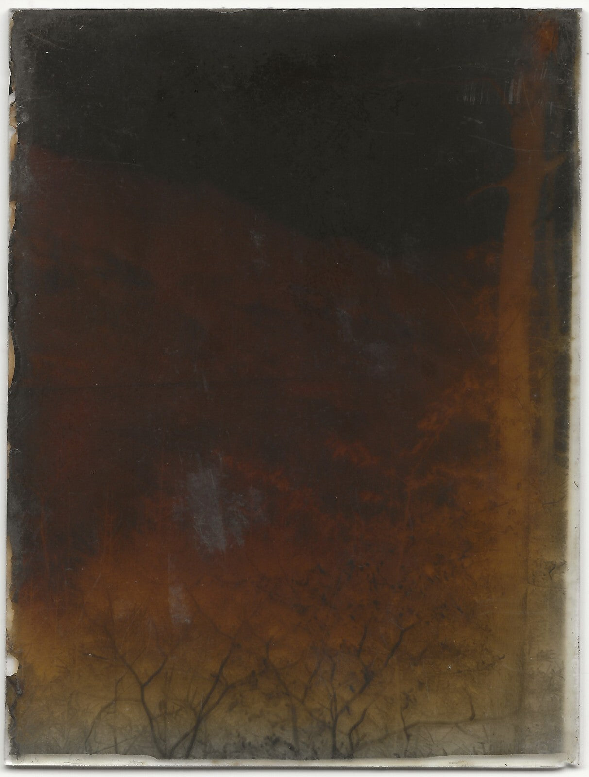 Paysage, route, Plaque verre photo ancienne, négatif noir & blanc 9x12 cm