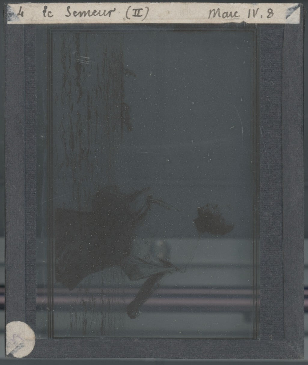 Marc, scène religieuse, dessin peinture plaque de verre, positif 8,5x10 cm