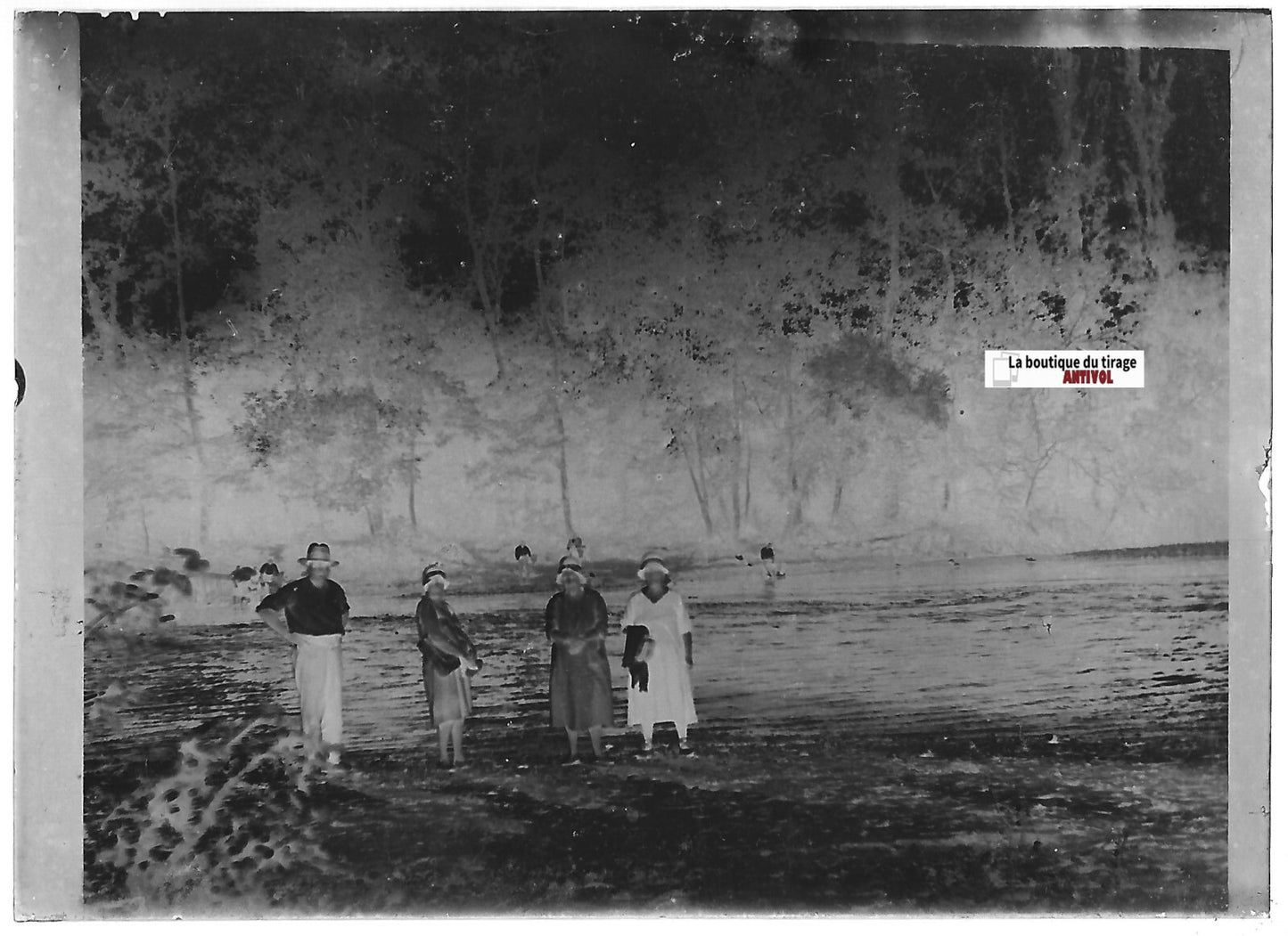 Rivière, eau, France, Plaque verre photo ancienne, négatif noir & blanc 6x9 cm