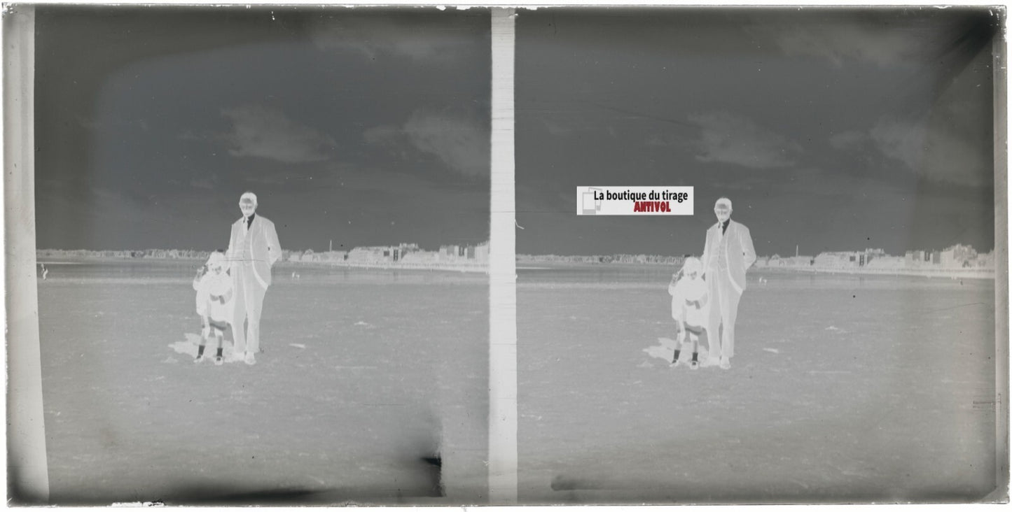 Bord de mer, Bretagne, stéréoscopie, photo plaque verre, négatif 9x18 cm