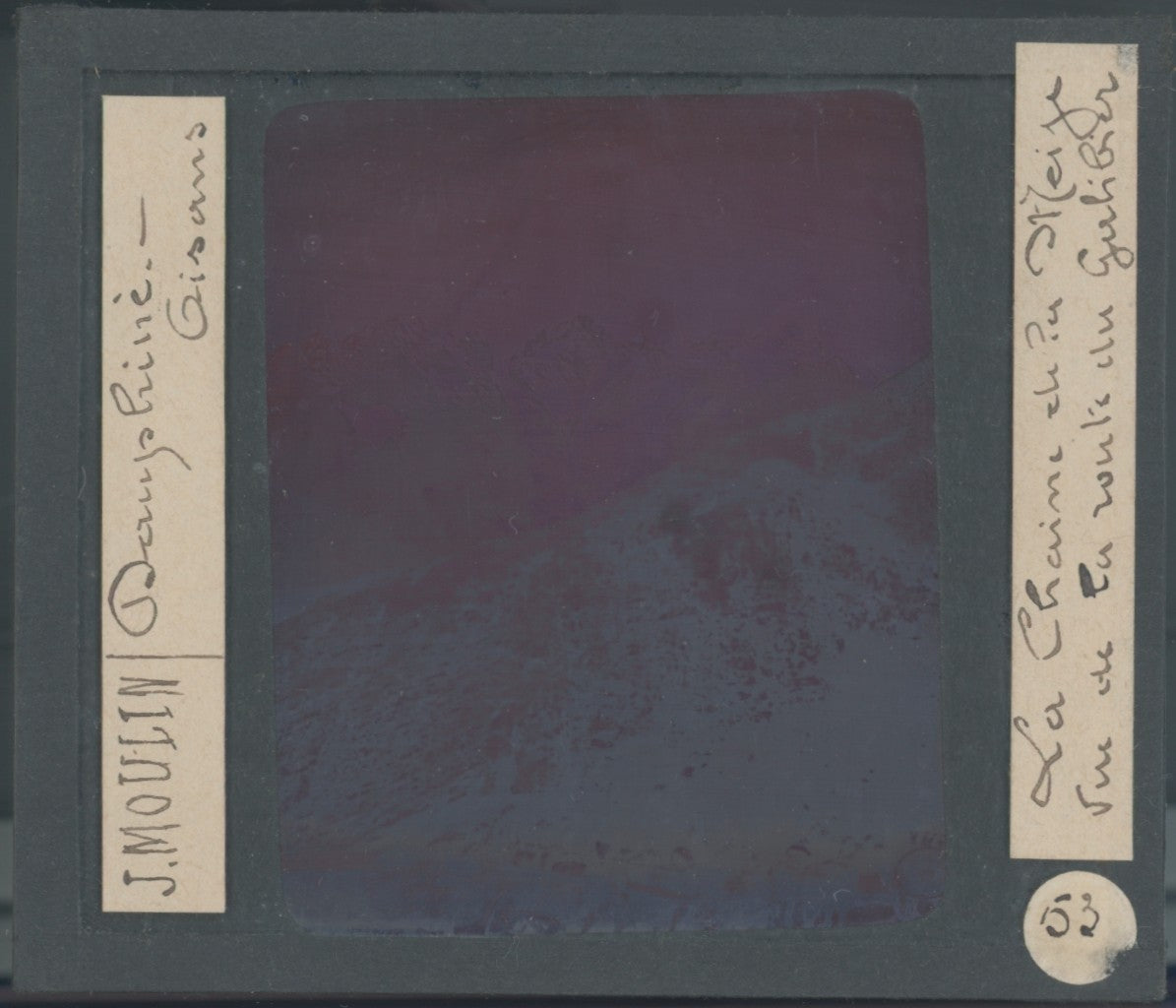 Chaîne de la Meije, photo J. Moulin, plaque verre, couleur, positif 8,5x10 cm