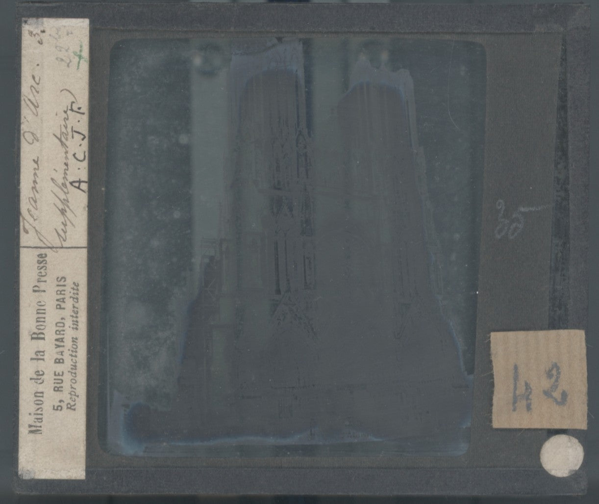 Cathédrale de Reims, photo plaque verre, noir & blanc, positif 8,5x10 cm