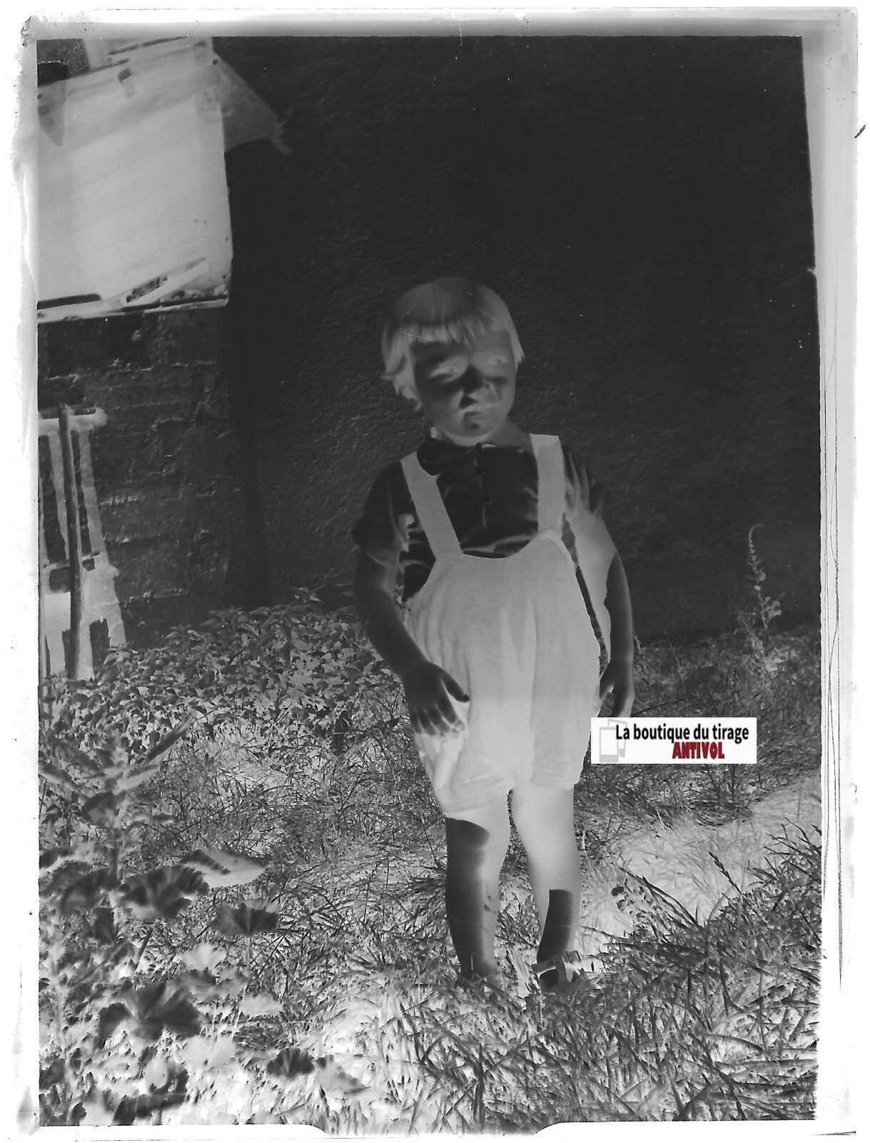 Jeune garçon, enfant, Plaque verre photo ancienne, négatif noir & blanc 9x12 cm