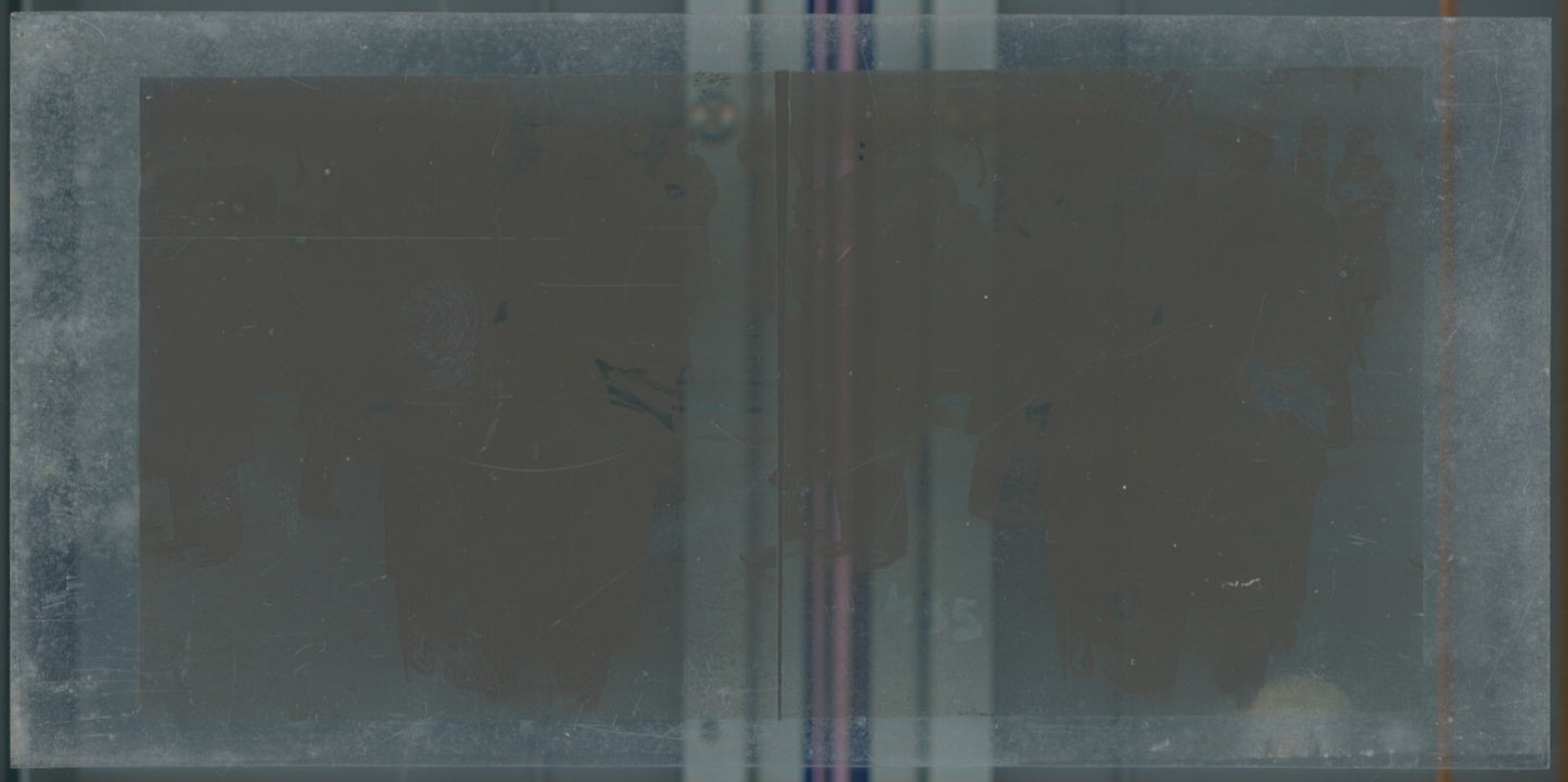 Scène de vie, Longchamp, Paris, plaque verre stéréoscopique, positif 8,5x17 cm