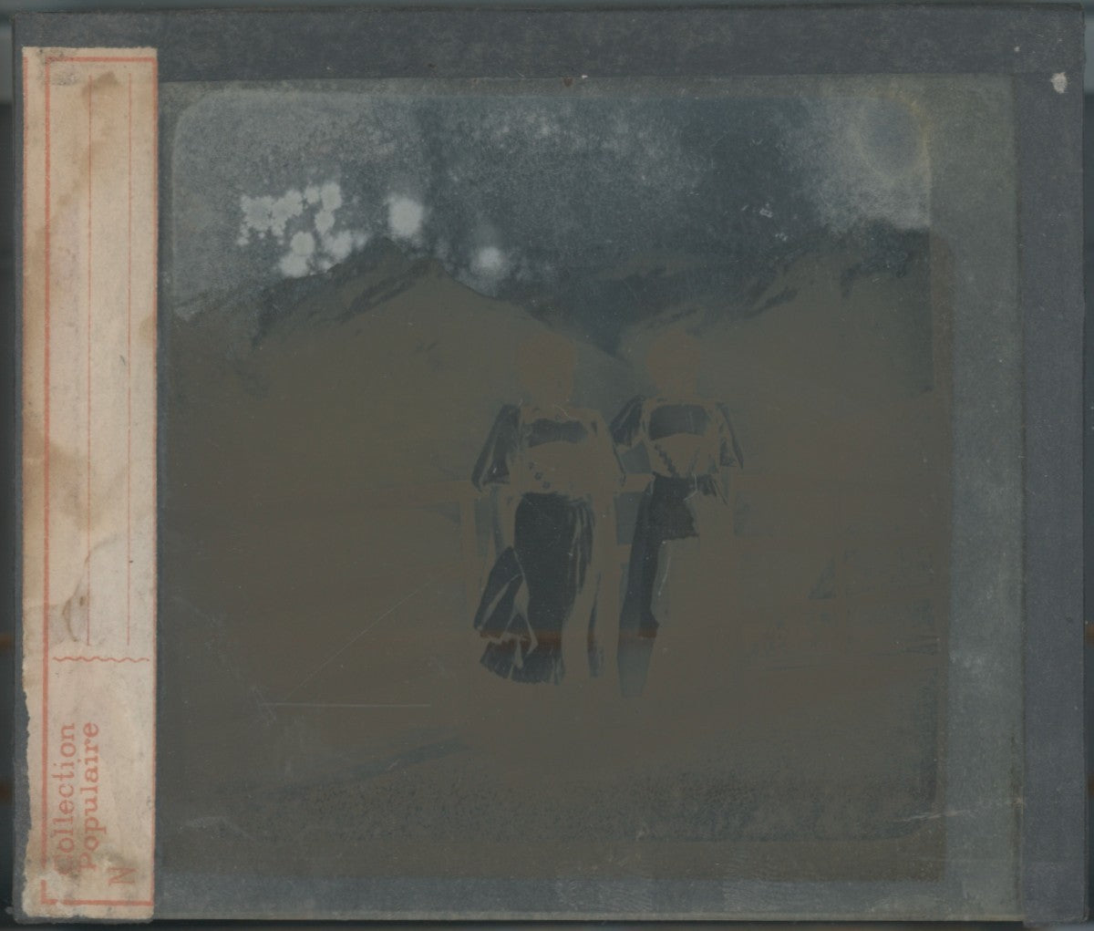 Alpes suisses, femmes, photo ancienne plaque verre, sépia, 8,5x10 cm