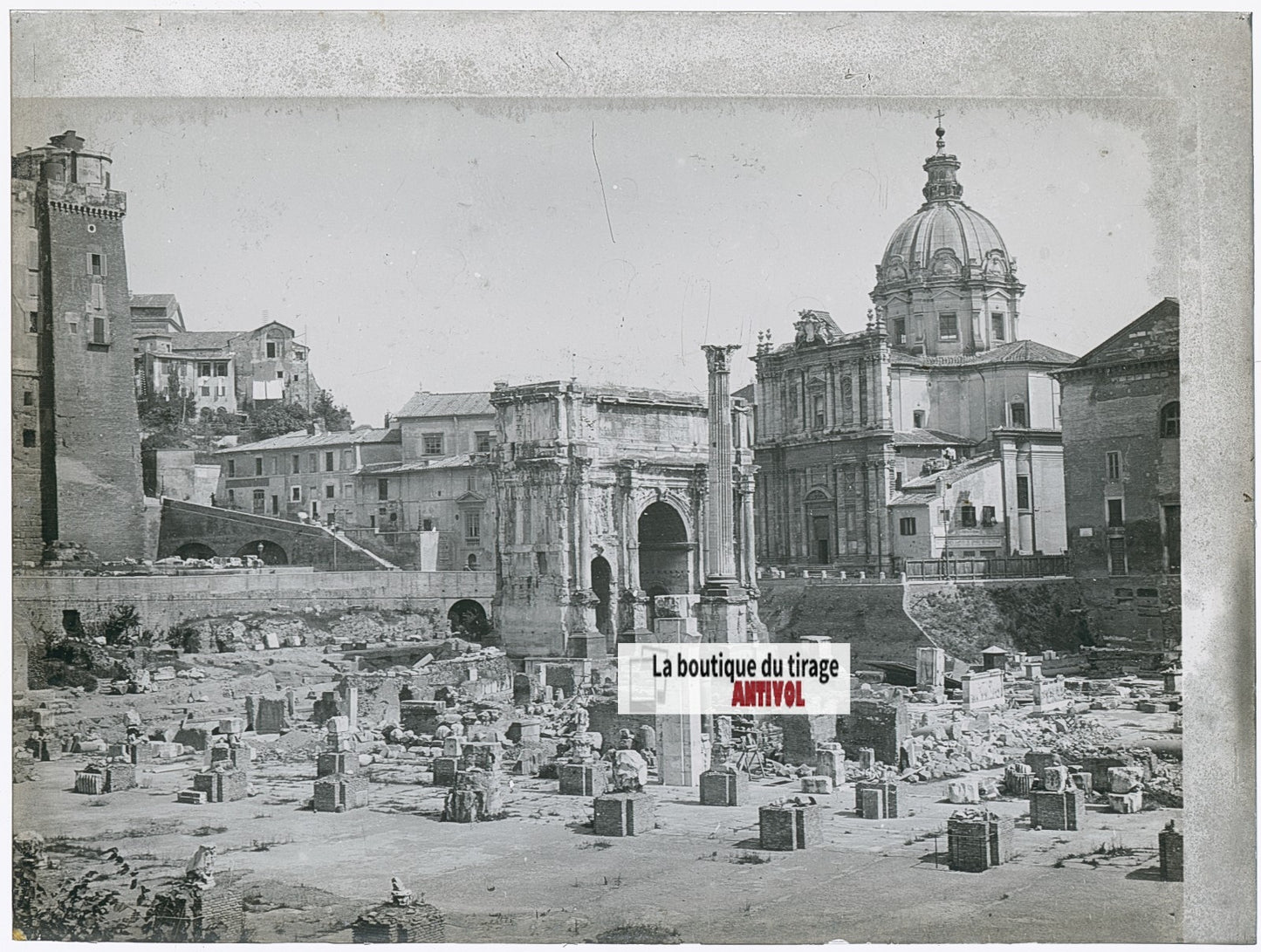 Arc de Septime Sévère, Rome, photo ancienne plaque verre, noir & blanc, 9x12 cm