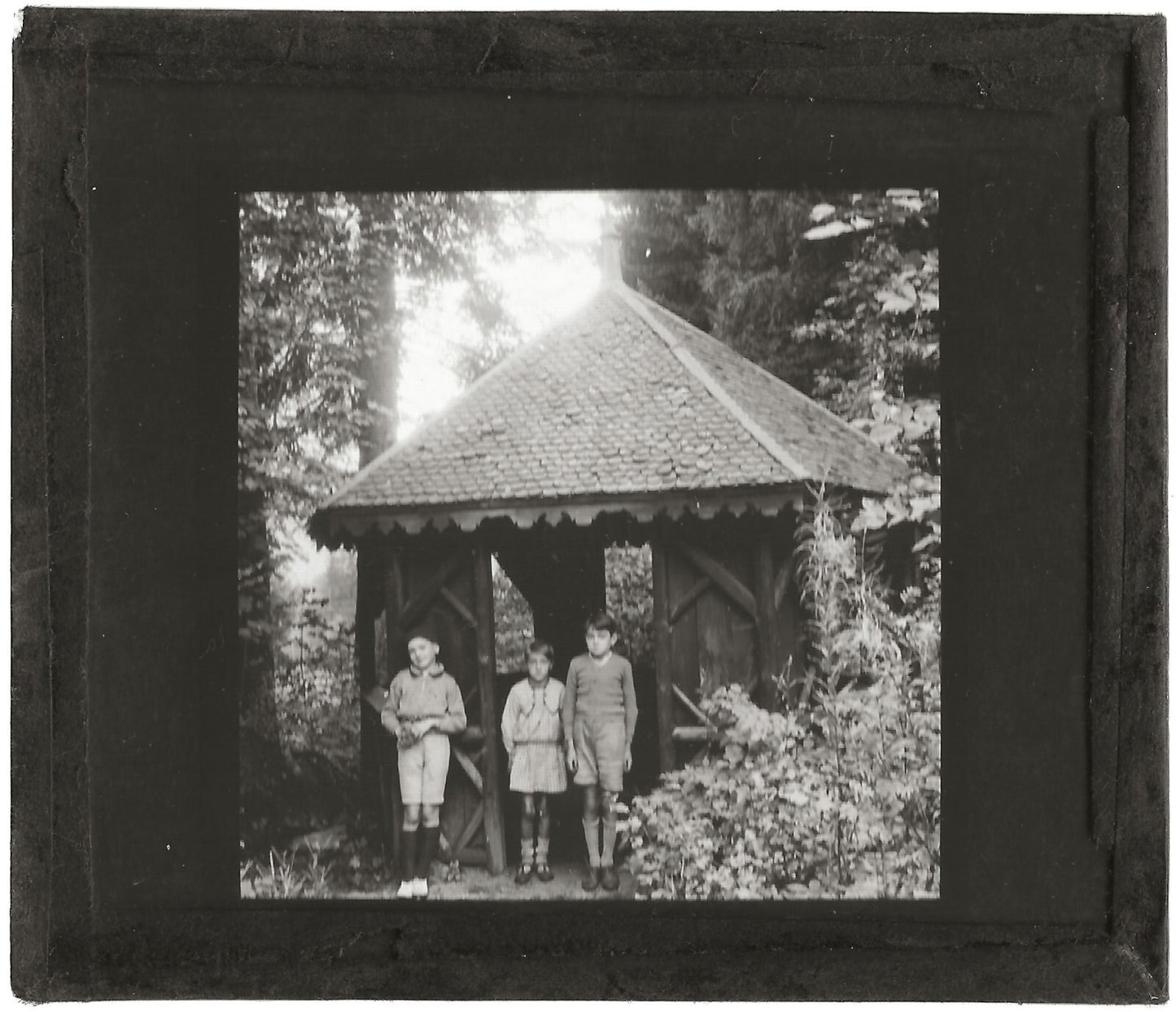 Maison de campagne, enfants, photo plaque de verre, positif 8,5x10 cm
