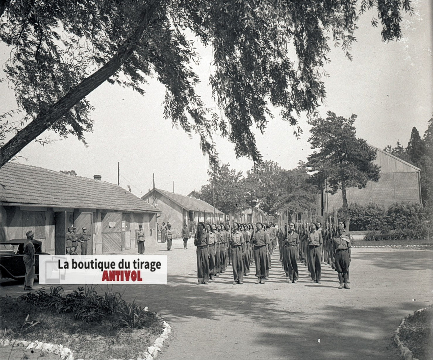 Camp du Ruchard, militaires, plaque verre, photo ancienne, négatif N&B 6x13 cm