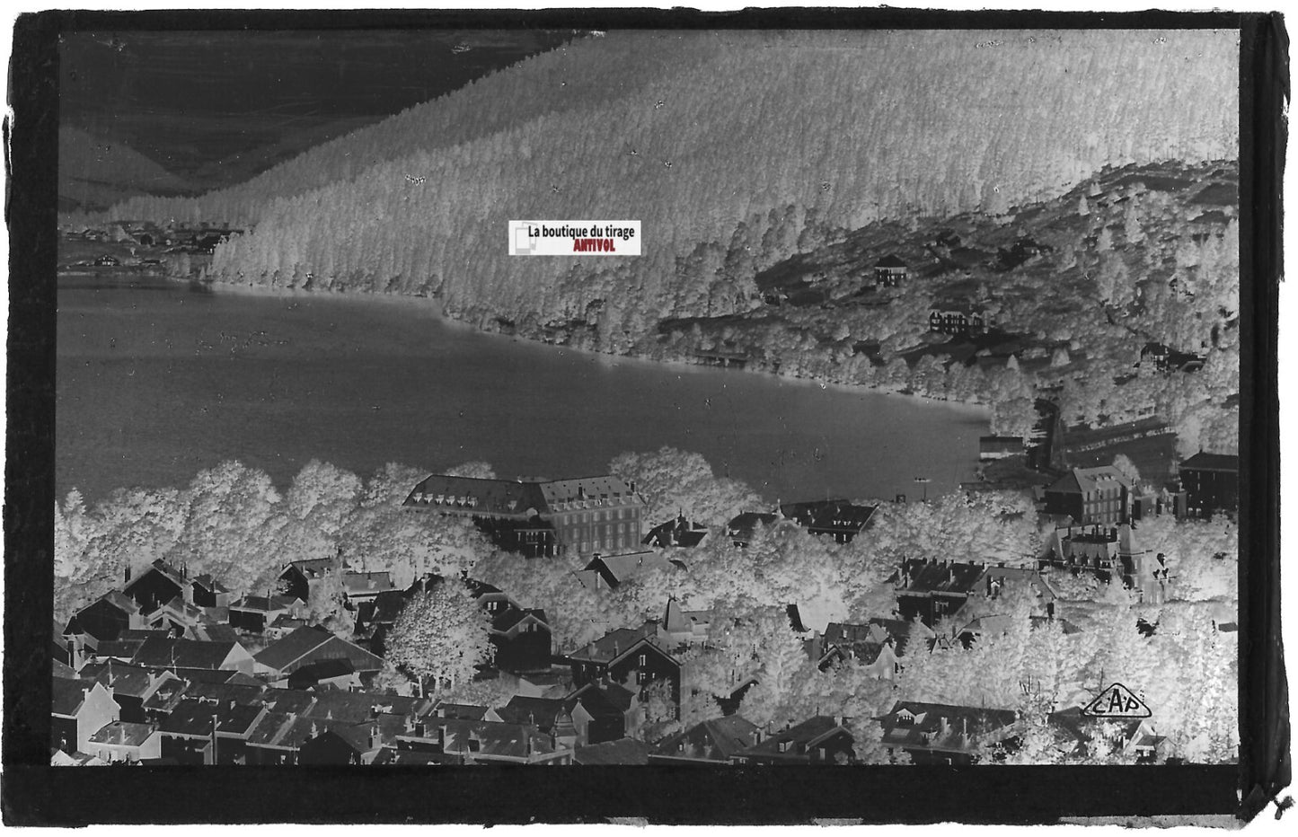 Plaque verre photo négatif noir & blanc 09x14 cm, lac de Gérardmer, France