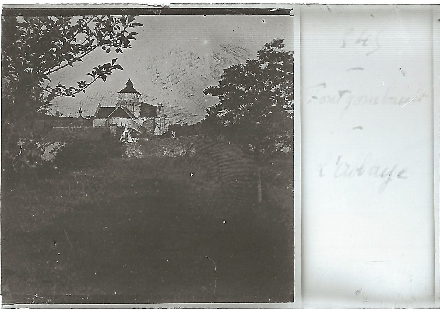 Abbaye, Plaque verre photo stéréoscopique, positif noir & blanc 4,5x10,7 cm