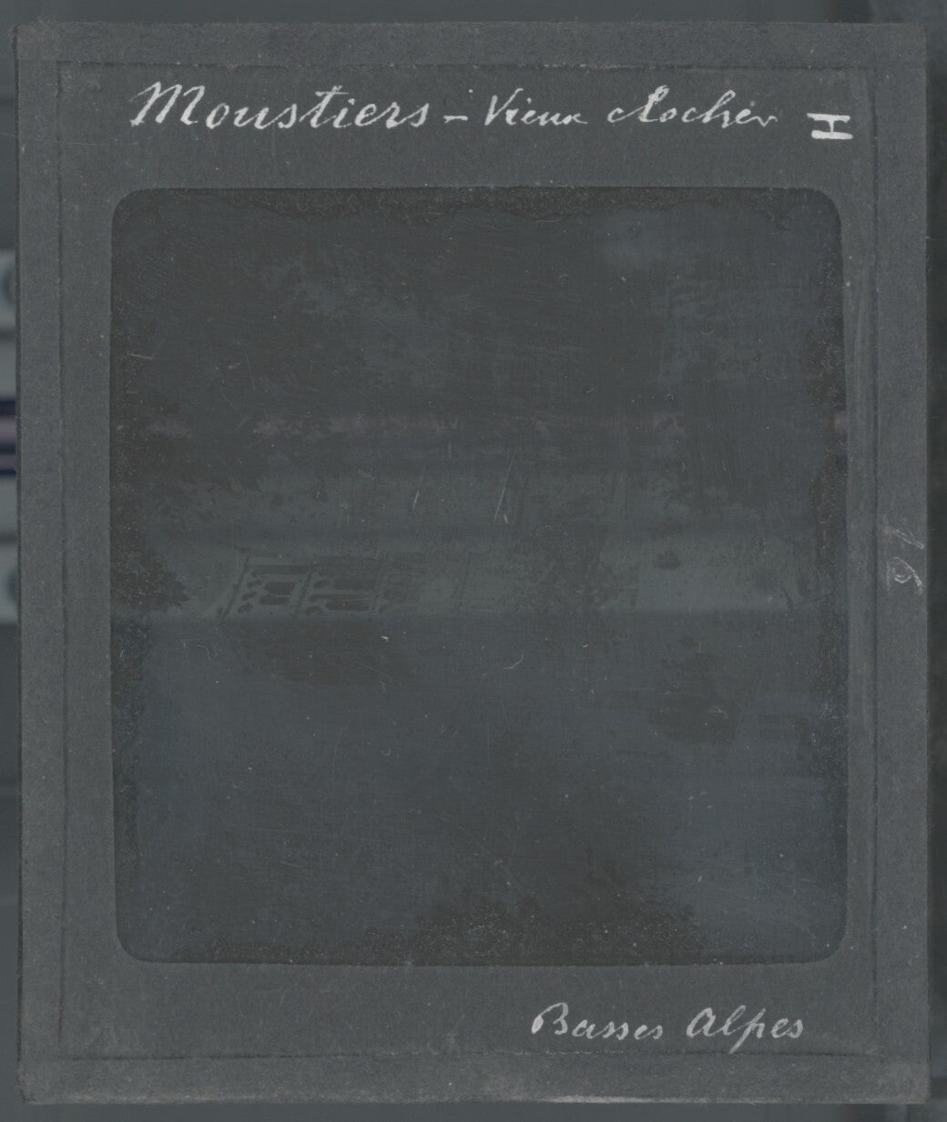 Moustiers-Sainte-Marie, clocher, photo ancienne plaque verre, positif 8,5x10 cm