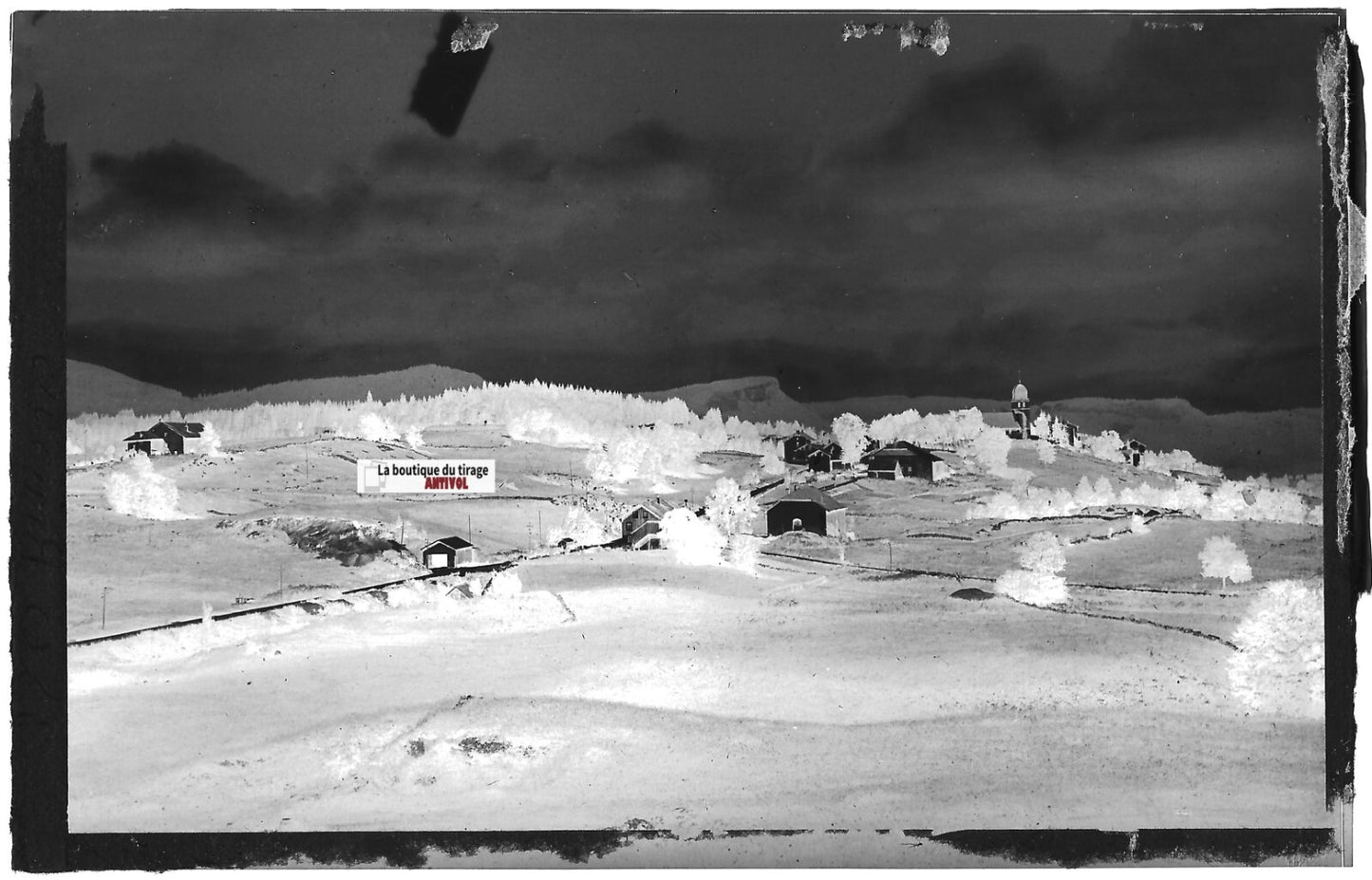 Plaque verre photo ancienne, négatif noir & blanc 9x14 cm, Les Rousses, montagne