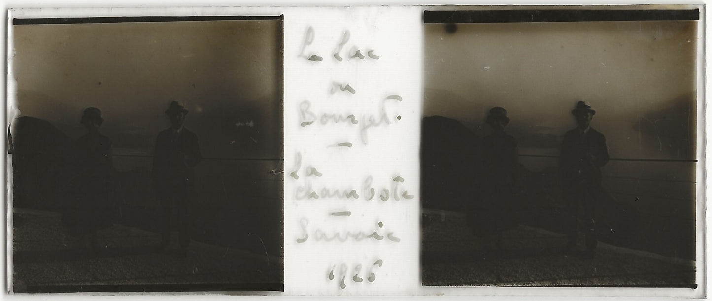 Lac du Bourget, Plaque verre photo stéréo, positif noir & blanc 4,5x10,7 cm