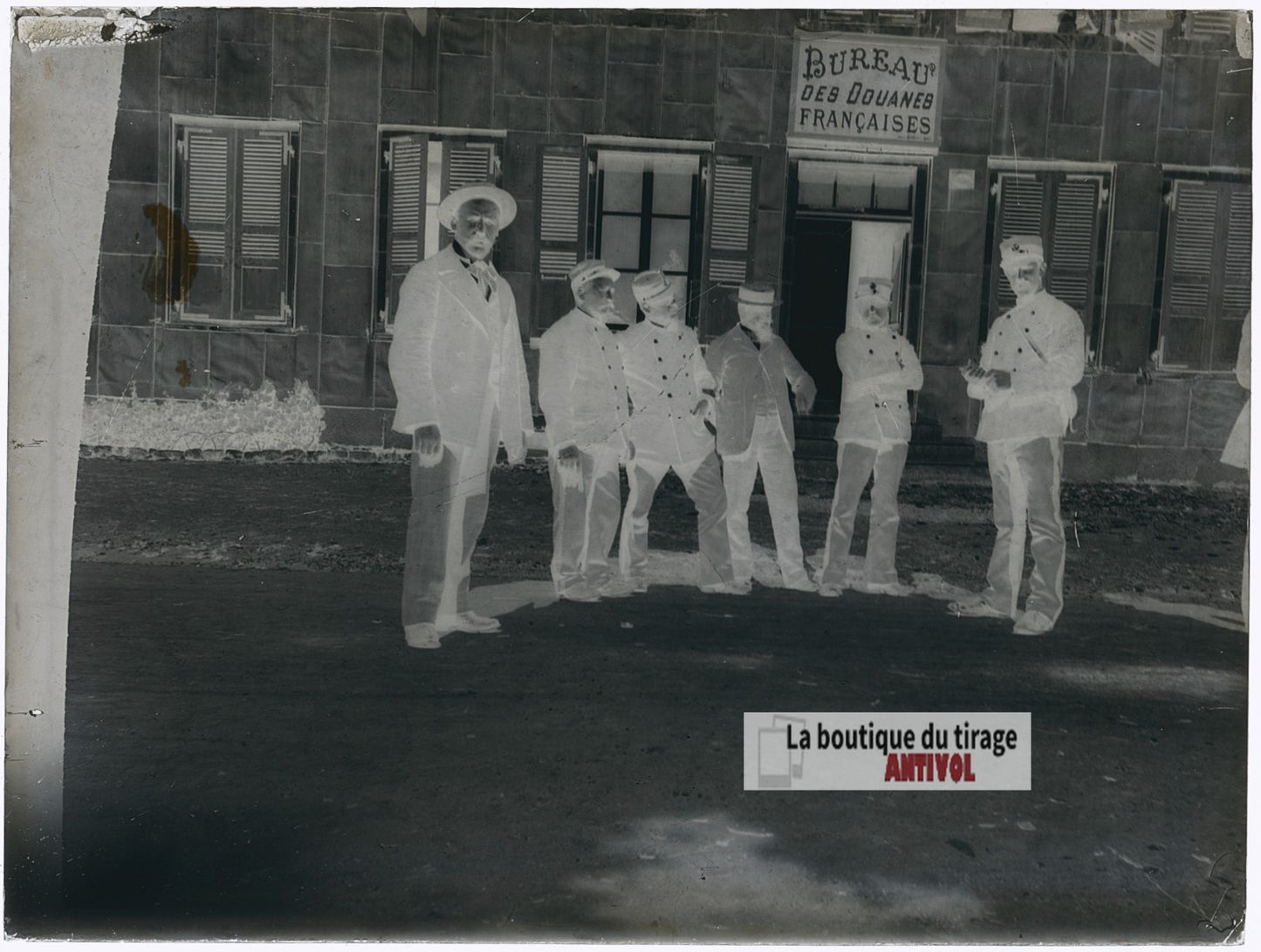 Bureau des Douanes françaises, plaque verre photo ancienne, négatif 9x12 cm