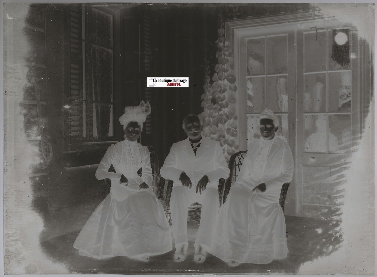 Homme, femmes, Loire, Plaque verre photo ancienne, négatif noir & blanc 13x18 cm