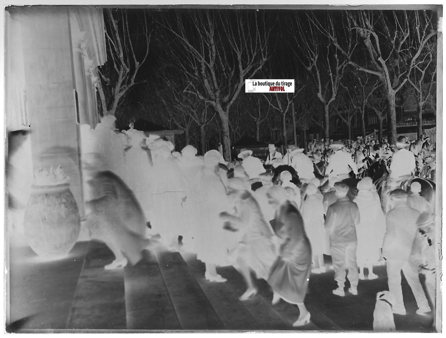 Fête village, France, Plaque verre photo ancienne, négatif noir & blanc 9x12 cm