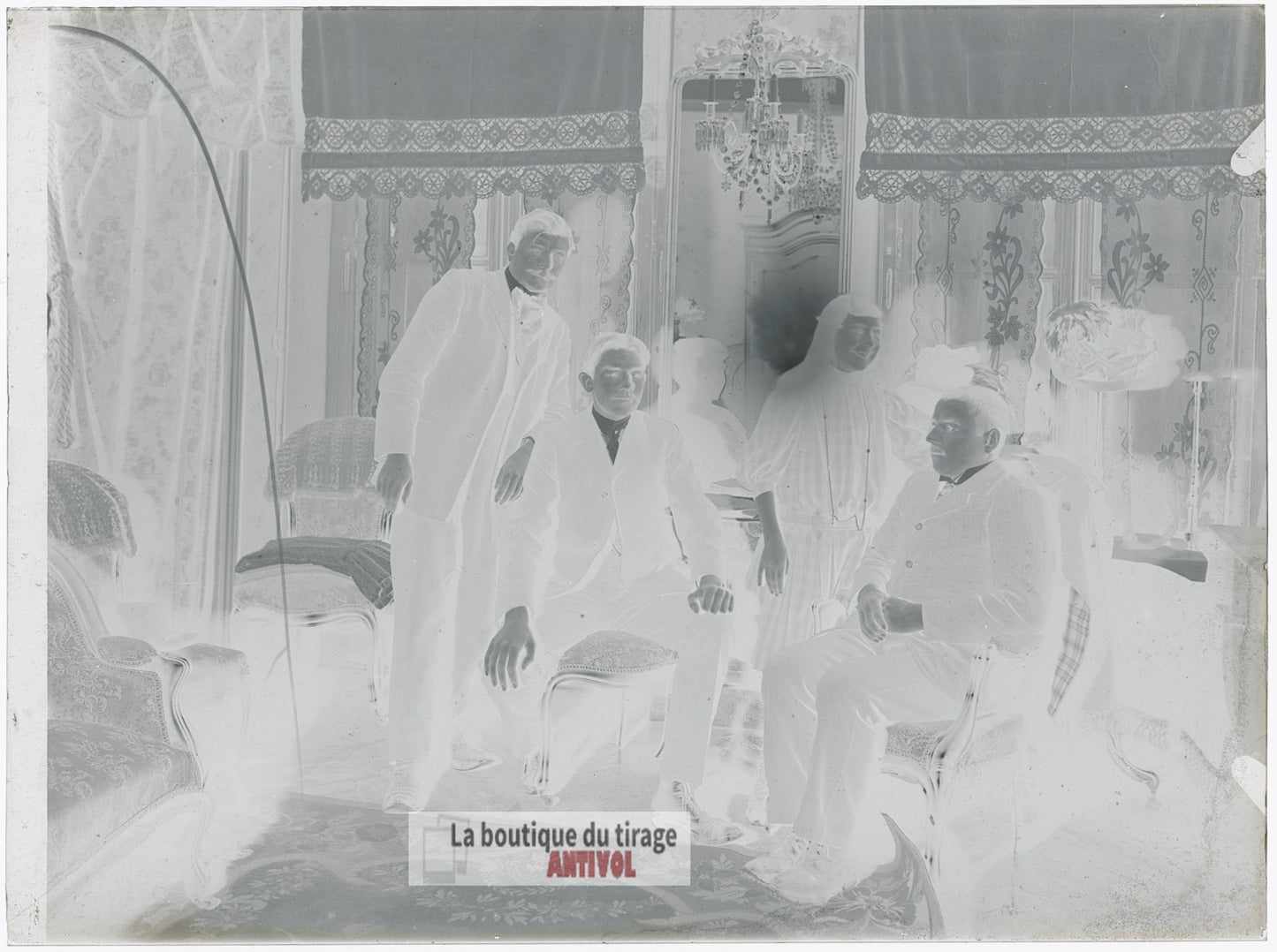Portrait de groupe, Versailles, plaque verre, photo ancienne, négatif 9x12 cm