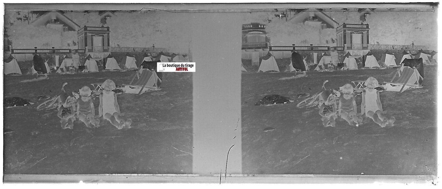 Saint-Palais-sur-Mer, Plaque verre stéréo, négatif noir & blanc 4,5x10,7 cm