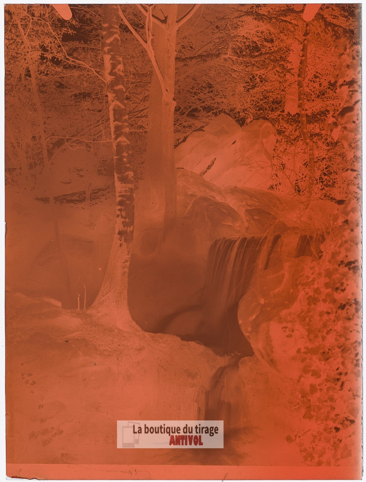 Cascade du bois de Boulogne Paris, plaque verre, photo ancienne, négatif 9x12 cm