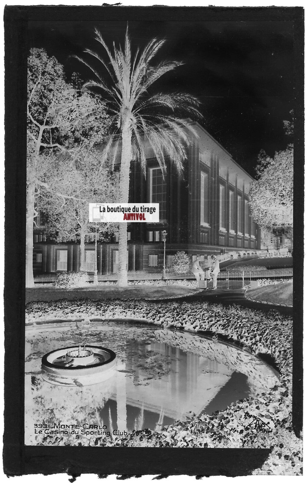 Plaque verre, photo négatif noir & blanc 9x14 cm, Monte-Carlo Monaco, casino