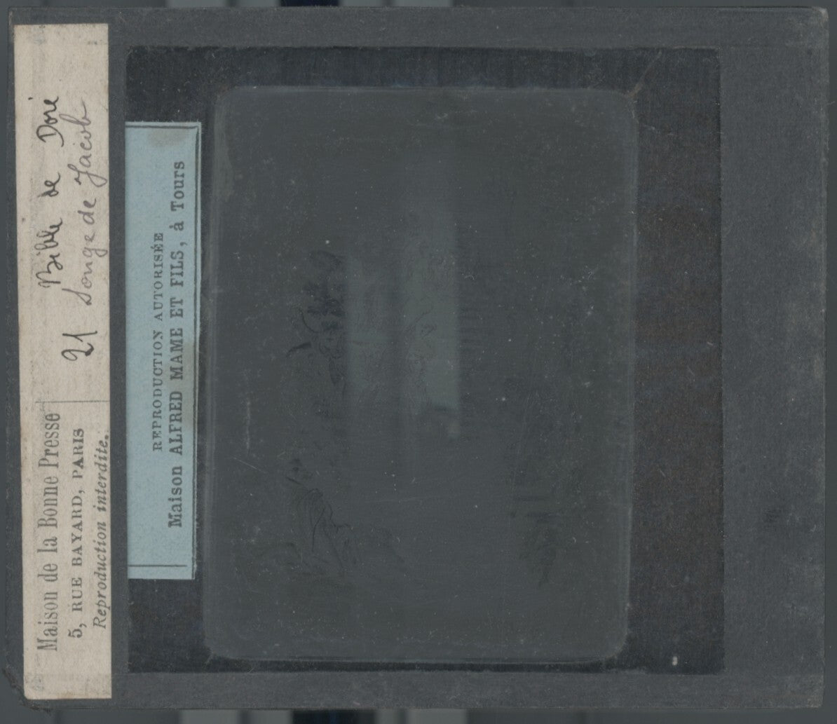 Histoire, Bible Doré, dessin, plaque de verre, noir & blanc, positif 8,5x10 cm