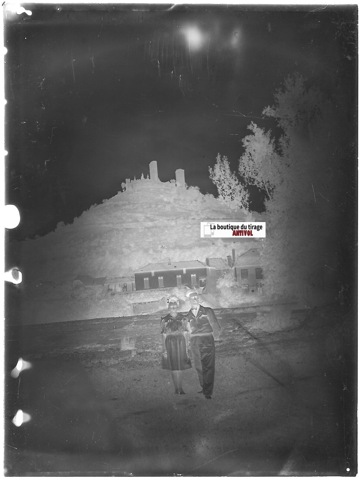 Couple, amour, Plaque verre photo ancienne, négatif noir & blanc 9x12 cm