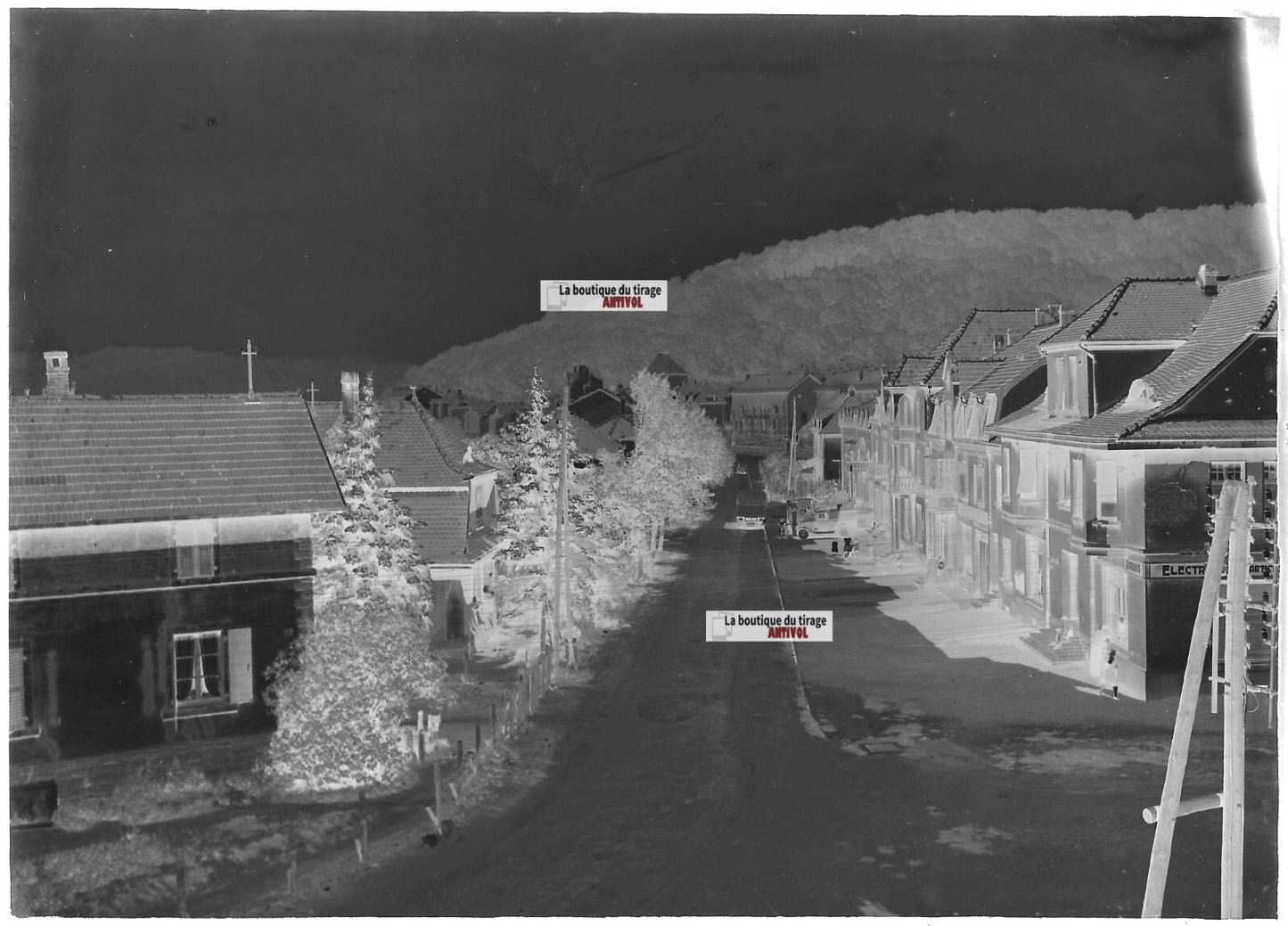 Plaque verre photo ancienne négatif noir et blanc 13x18 cm Falck rue de la gare