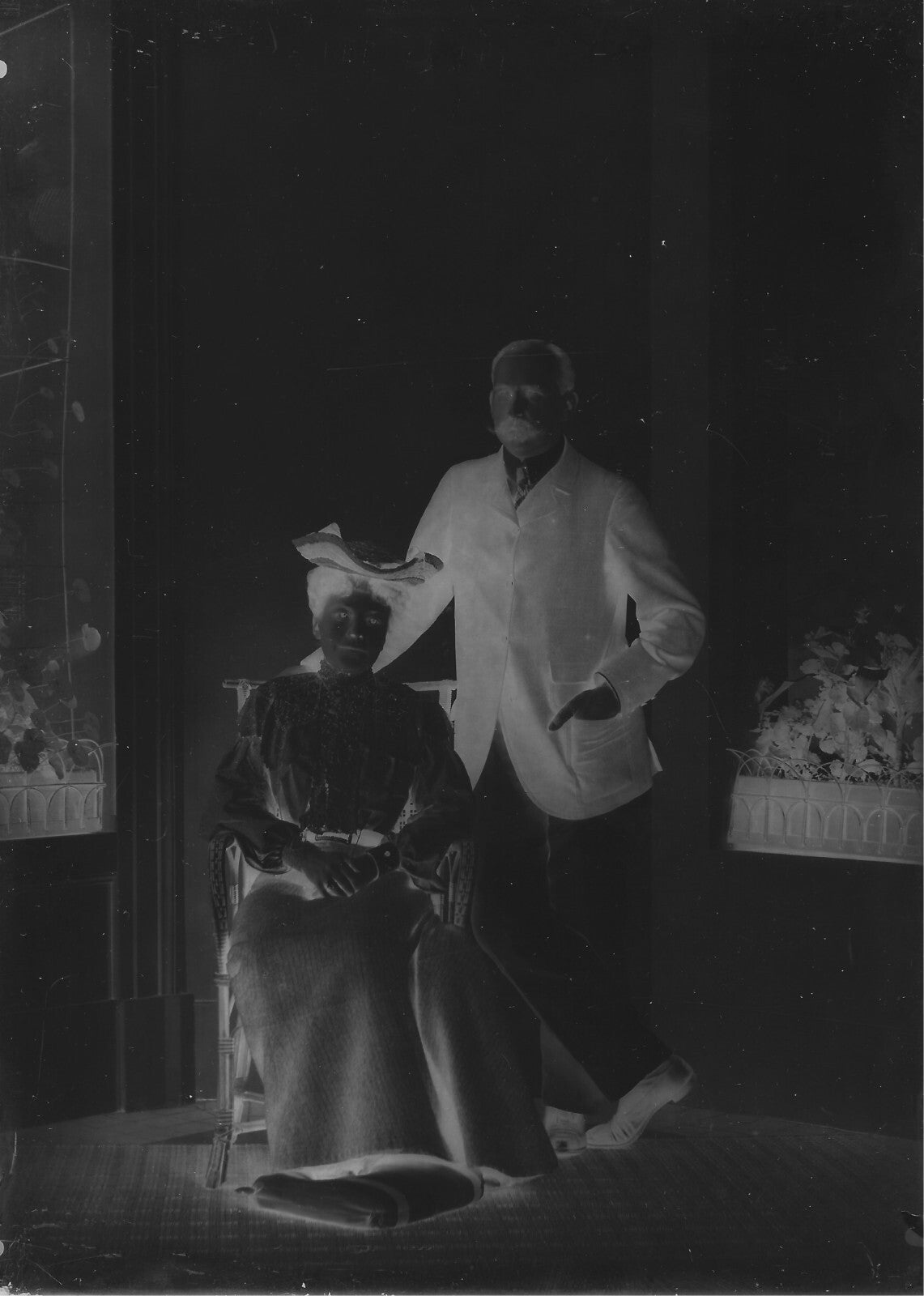 Plaque verre photo négatif 13x18 cm, noir et blanc vintage, homme couple femme