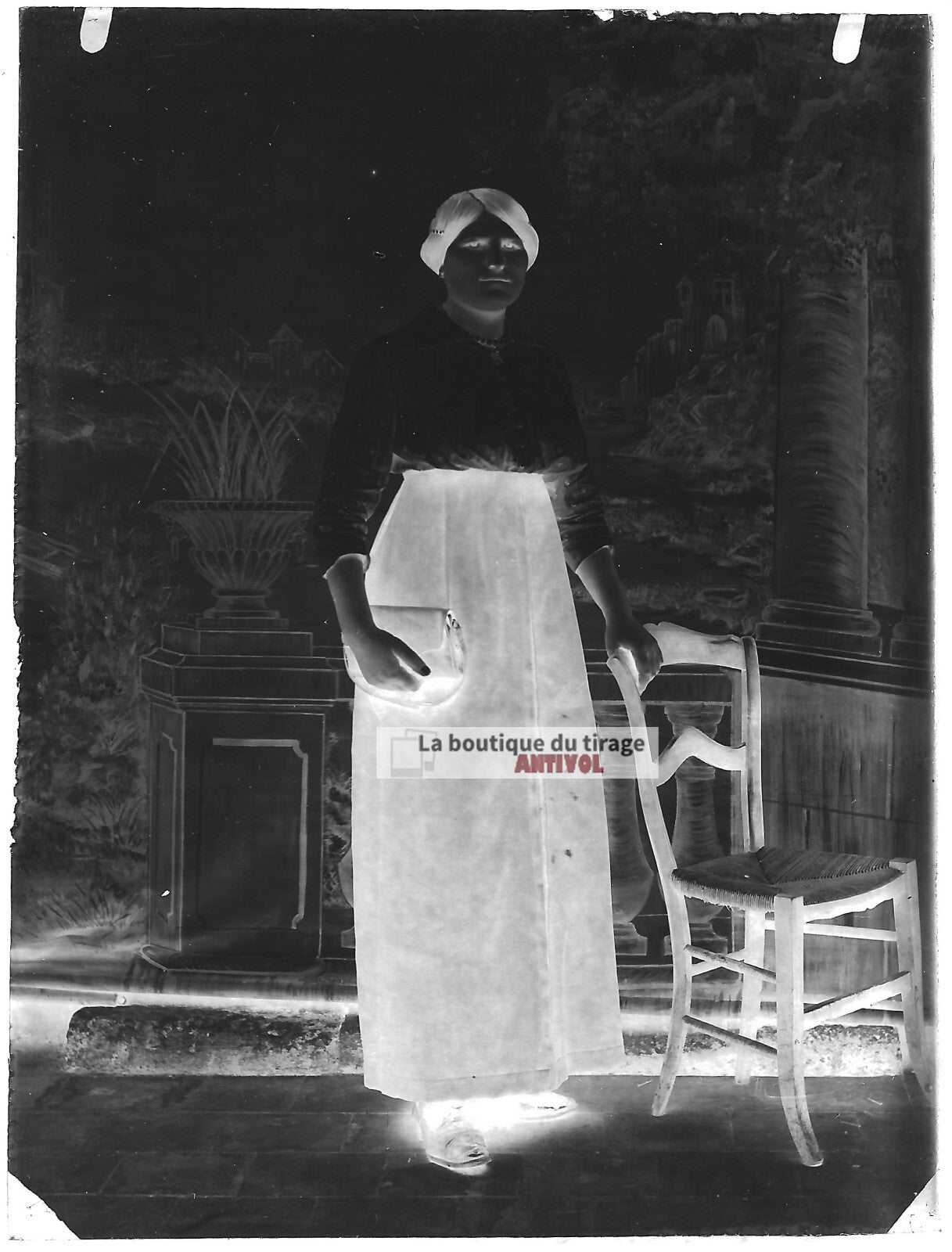 Plaque verre photo ancienne négatif noir et blanc 9x12 cm femme glass plate