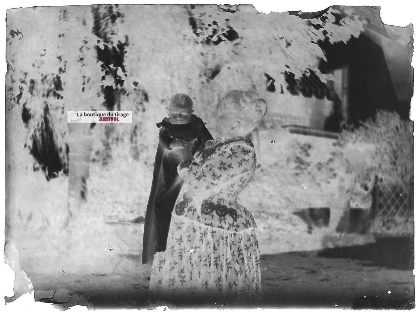 Plaque verre photo ancienne négatif noir et blanc 9x12 cm enfant vintage France