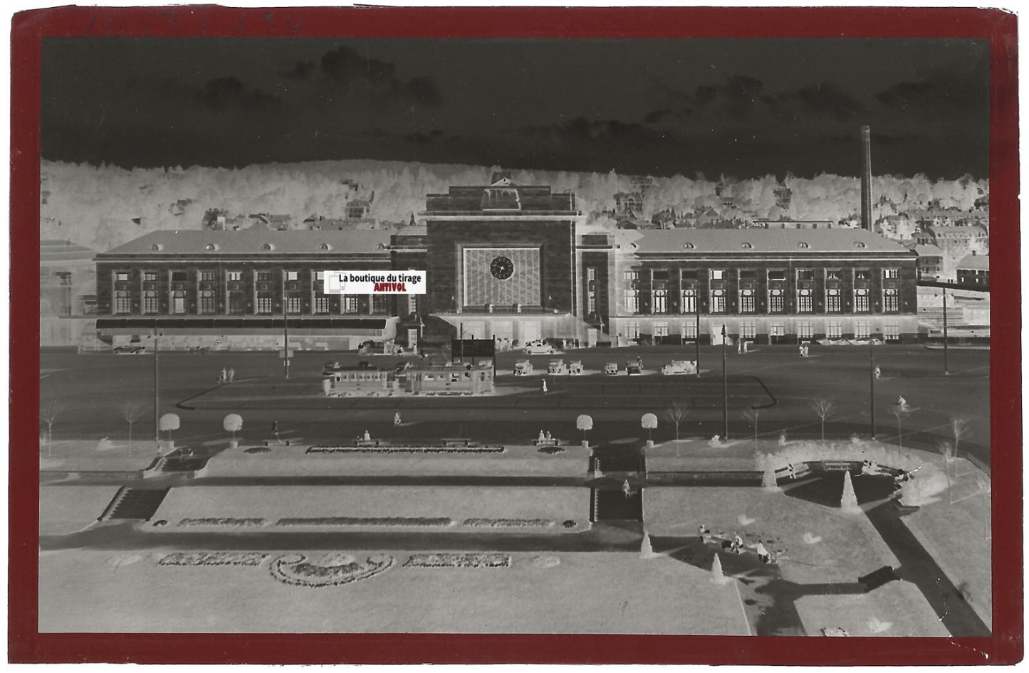 Plaque verre photo négatif noir & blanc 9x14 cm, gare de Mulhouse, Haut-Rhin